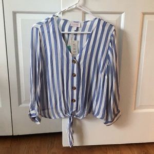 Tie front striped top
